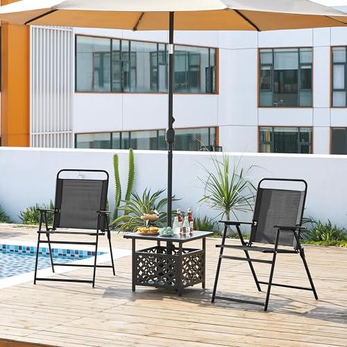 Black Set of 4 Folding Outdoor Chairs with Metal Frame and Armrests R668