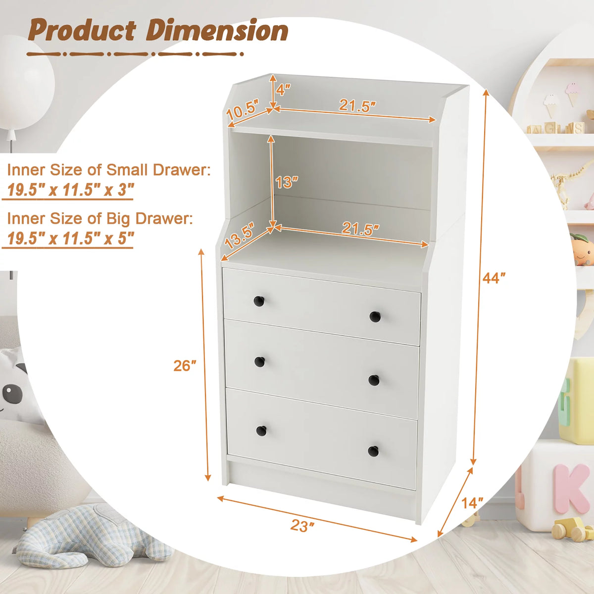 White 3 Drawer Wood Dresser T960322