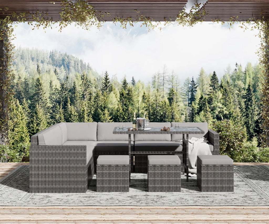 7 Piece PE Rattan Patio Sectional Sofa with Beige Cushions and Table X496095