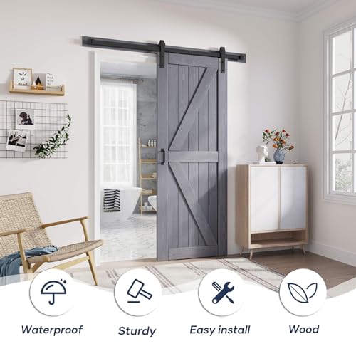 Gray Wood Barn Door Slab with Hardware Track Kit Z677