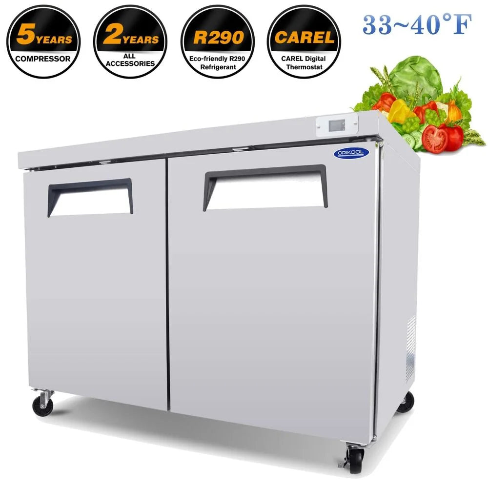 48" Undercounter Worktop Refrigerator Prep Table 14 Cu.Ft 2 Door E78996