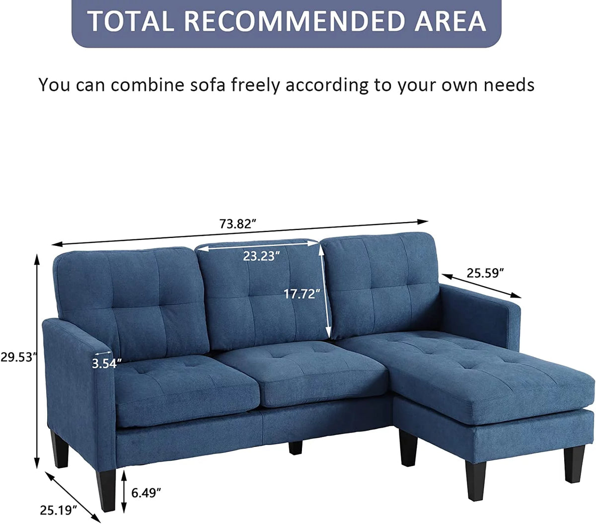 Blue L-Shaped Convertible Sectional Sofa T953
