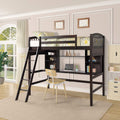Solid Wood Twin Loft Bed with Desk and Bookshelf F698