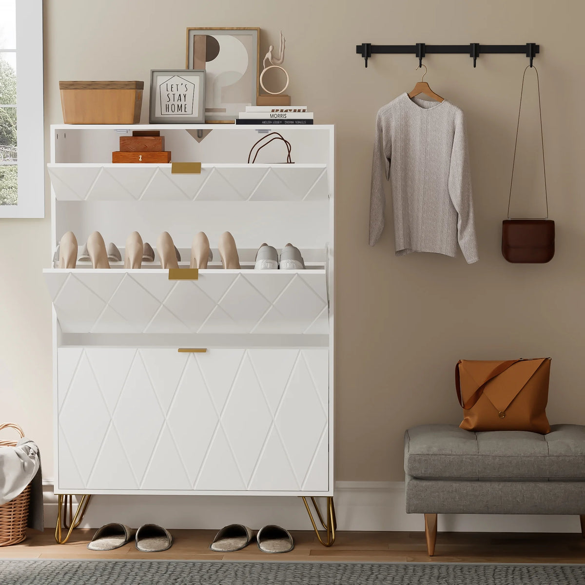 White Flip Down Shoe Cabinet L3598
