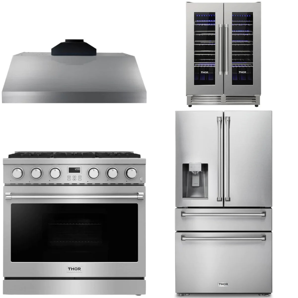 36 Gas Range, Range Hood, Refrigerator and Wine Cooler I1065