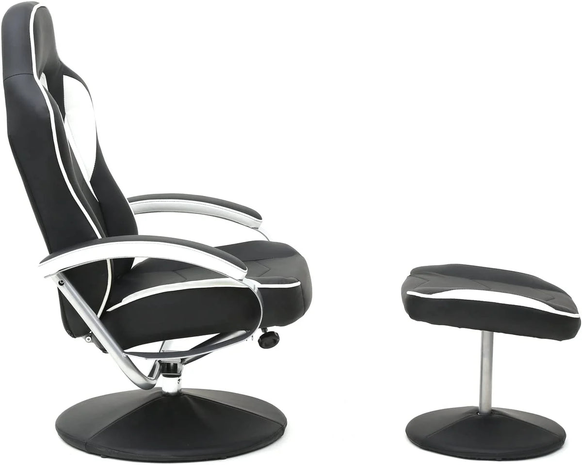 Black PU Racing Recliner Chair Set with Ottoman X554