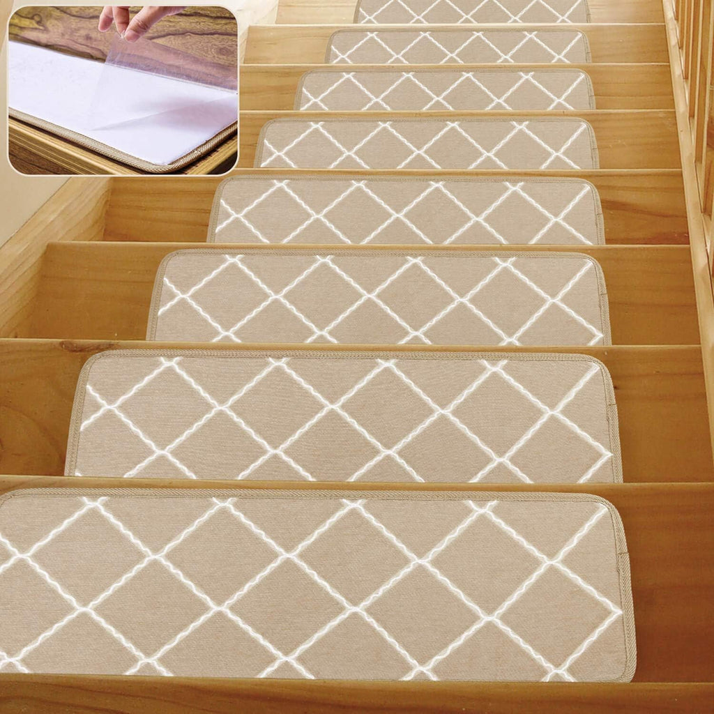 Washable Non-Slip Stair Treads Carpet with Rubber Backing 25.5x9.5 Inch 13 Piece Brown I8655