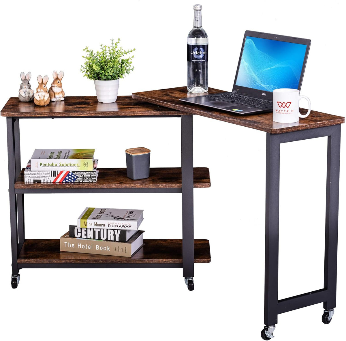 360° Free Rotating Sofa Side Table with 2 Tier Storage Shelves Z446728