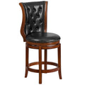Brandy Wood Counter Height Stool with Black Leather Swivel Seat L77624
