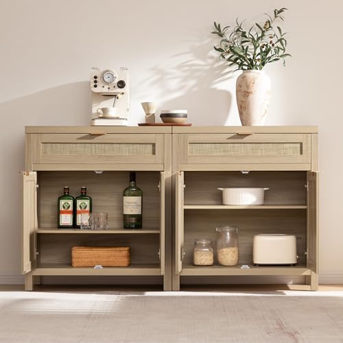 Rattan Storage Cabinet Set of 2 with Doors and Drawer V548