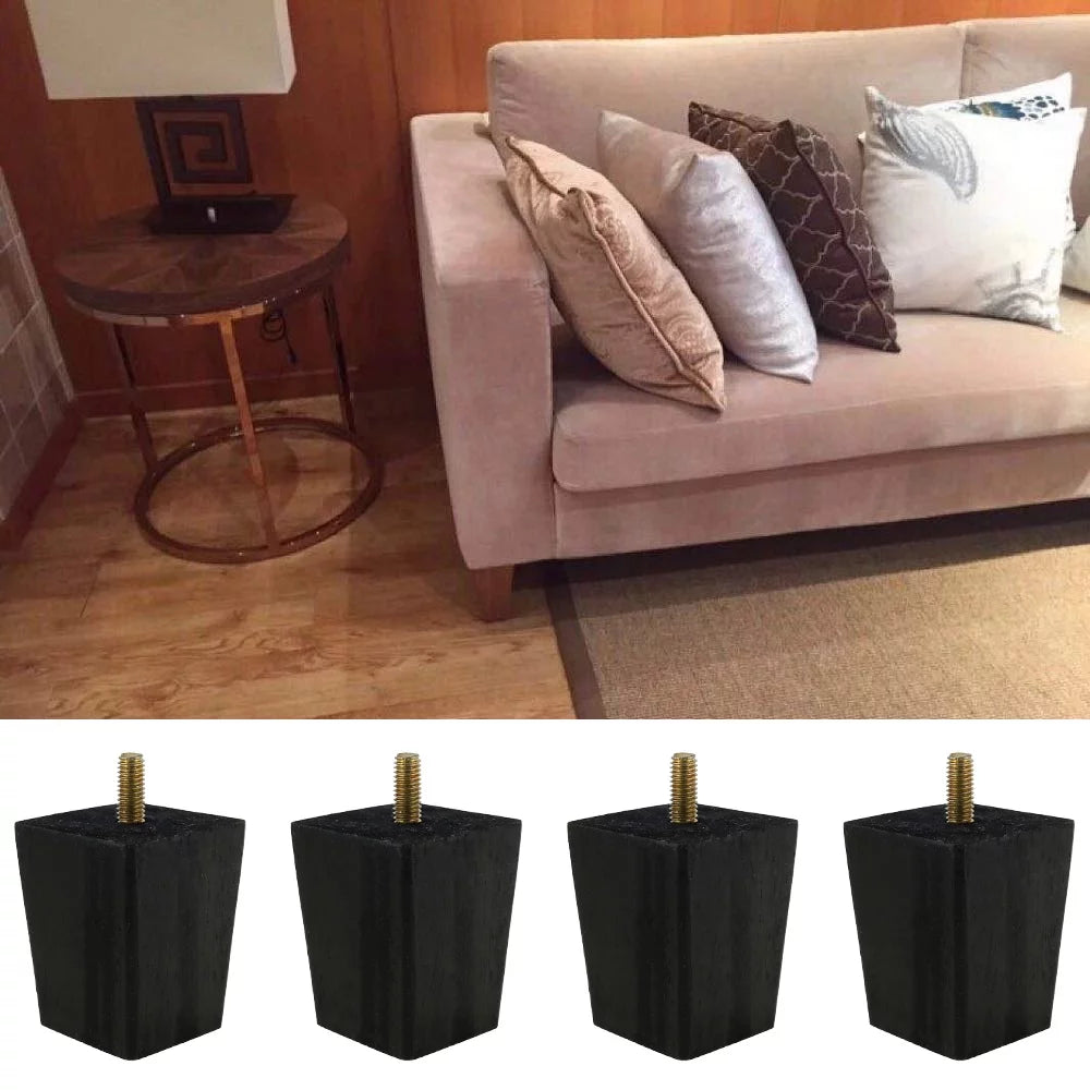 4X 2.4in Black Square Tapered Wooden Furniture Legs M731