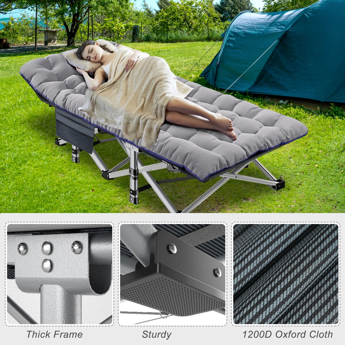 2 Pack Folding Camping Cot with Mattress and Carry Bag T643