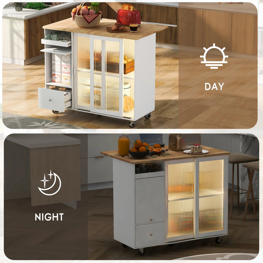 White Kitchen Island with Drop Leaf and 2 Drawers Z254748