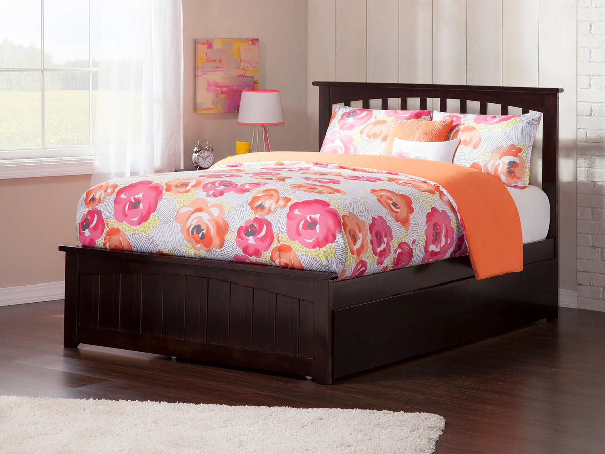 Full Platform Bed with Foot Board and Trundle Bed in Espresso A177028