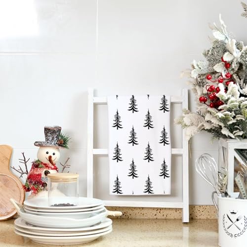 Christmas Kitchen Towels Set of 2 Black Xmas Tree Dish Towels 18x26 Inch K219242