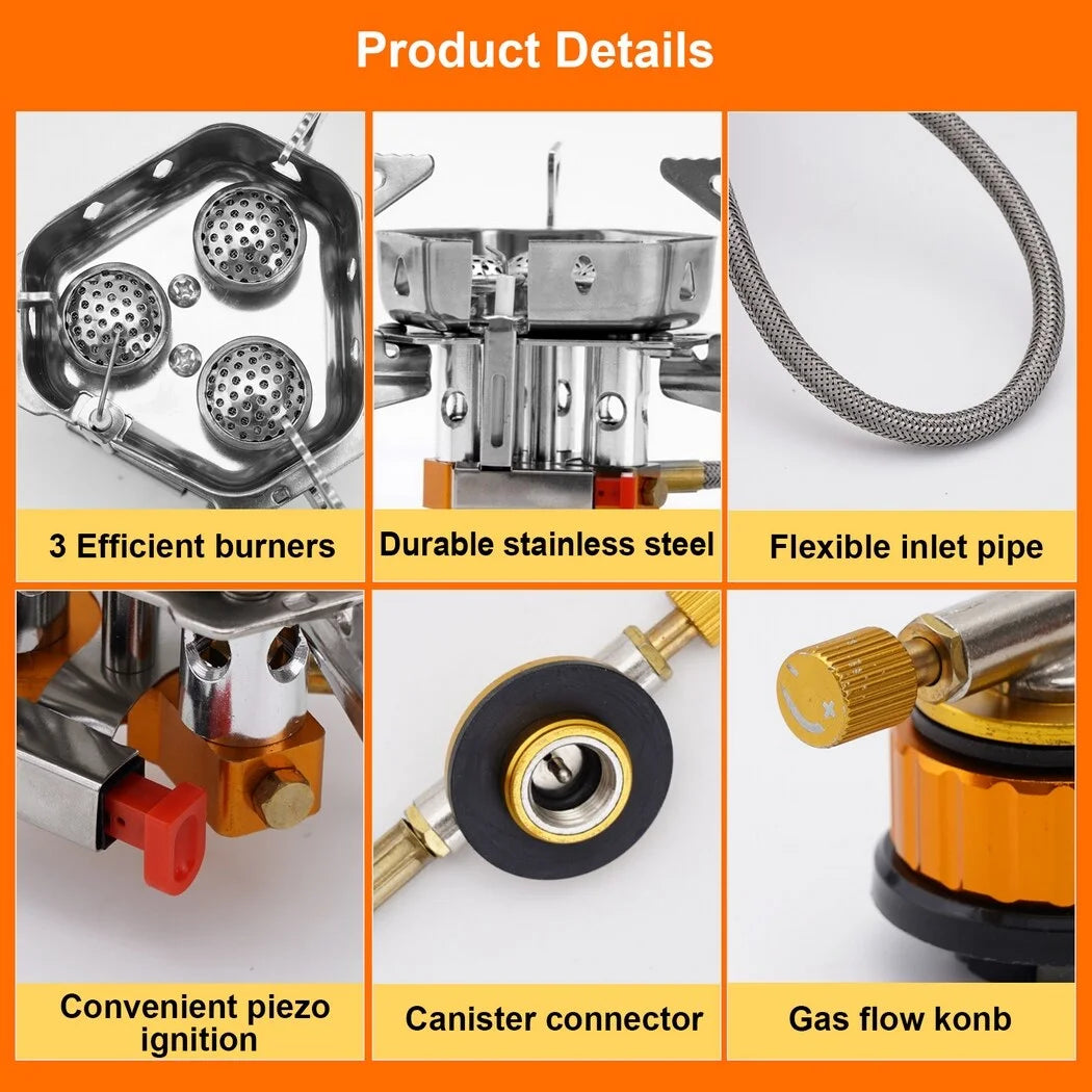 5800W Portable Foldable Camping Gas Stove with Piezo Ignition D9996