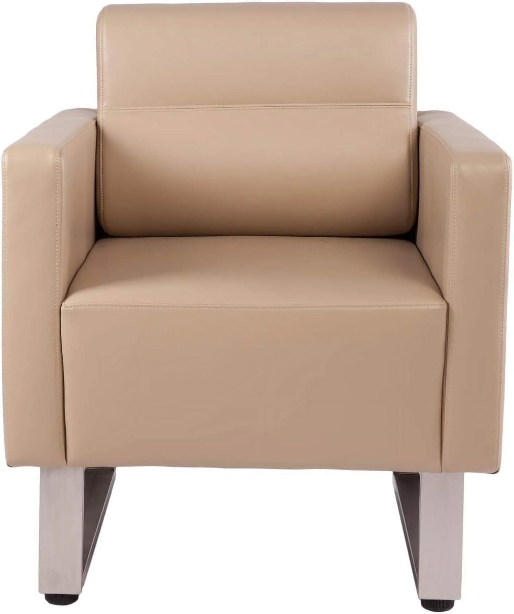 Beige PU Leather Office Guest Chair with Cushion C386712
