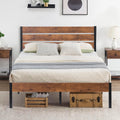 Queen Bed Frame with Wooden Headboard and Metal Slats M2300