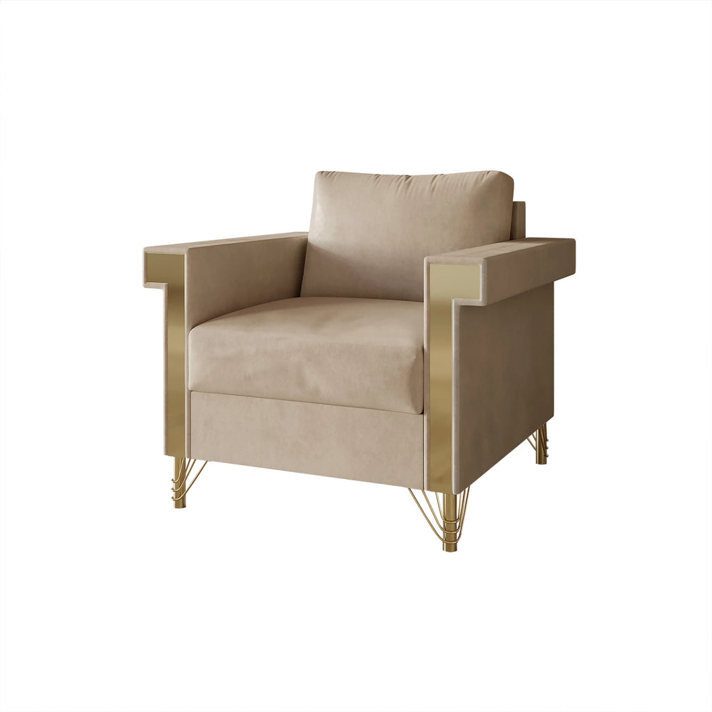 Beige Velvet Upholstered Armchair N310726
