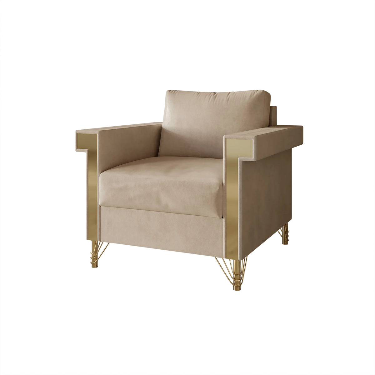 Beige Velvet Upholstered Armchair N310726