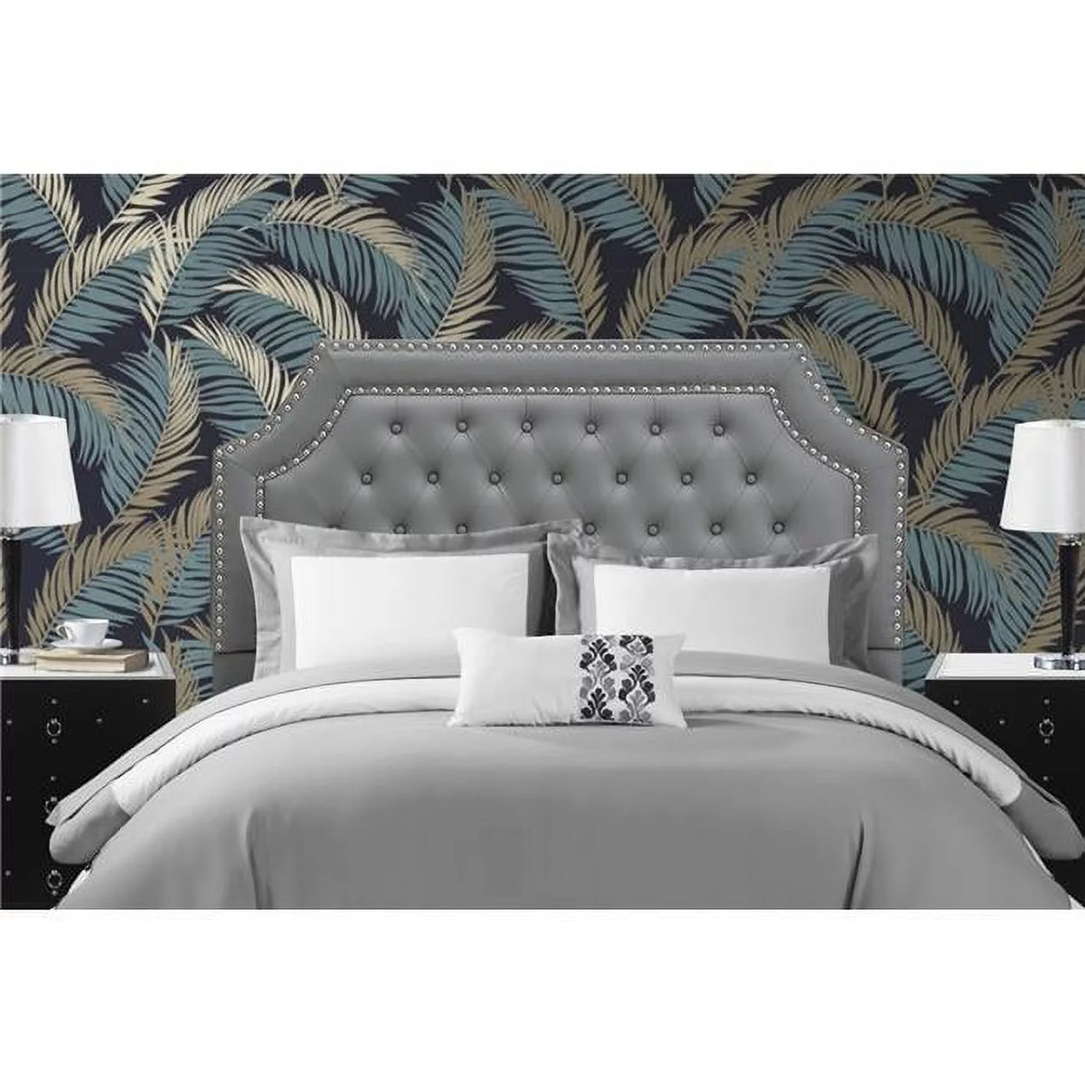 Grey PU Leather Upholstered Button Tufted Twin Size Headboard F904
