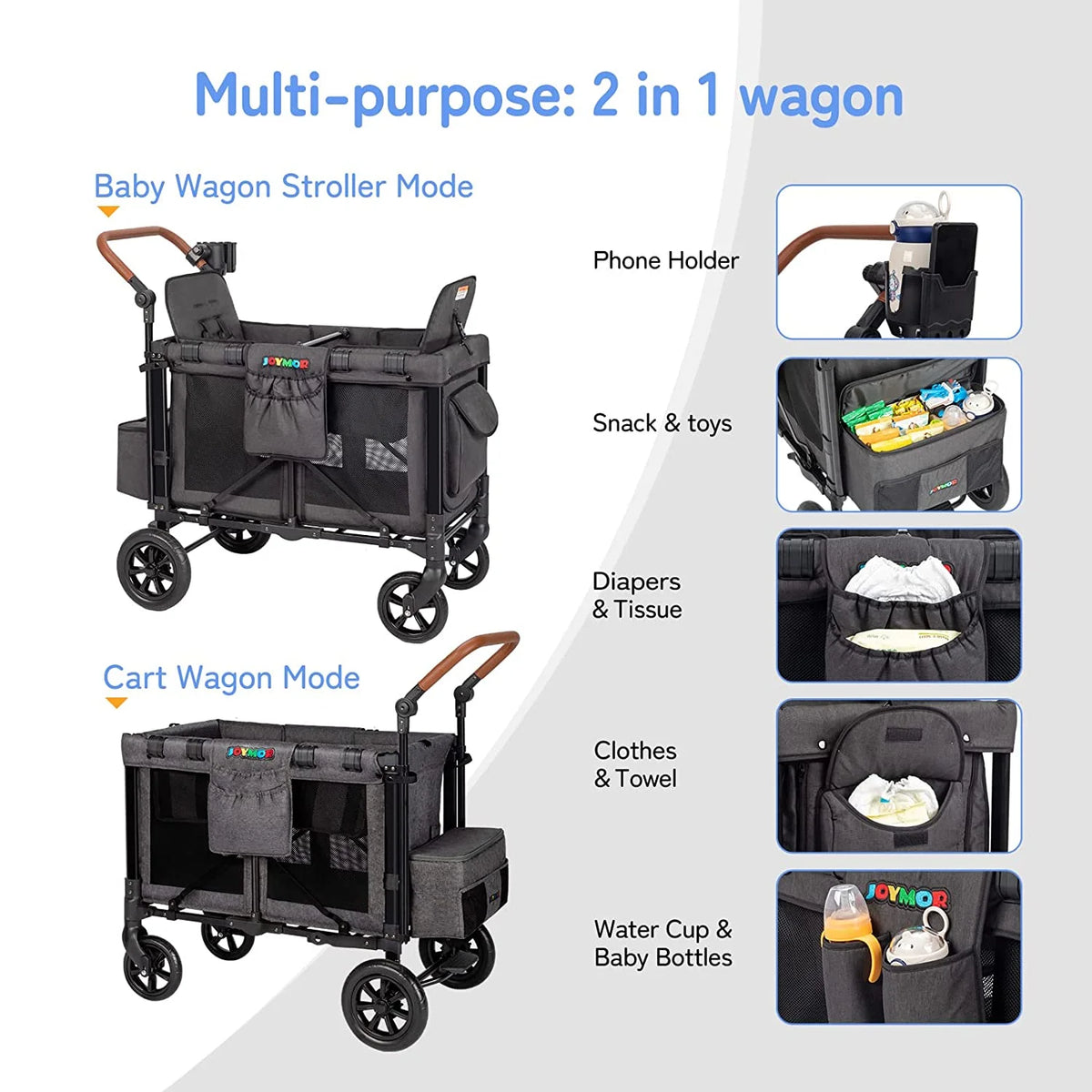 Double Stroller Wagon with 5 Point Harness Y475