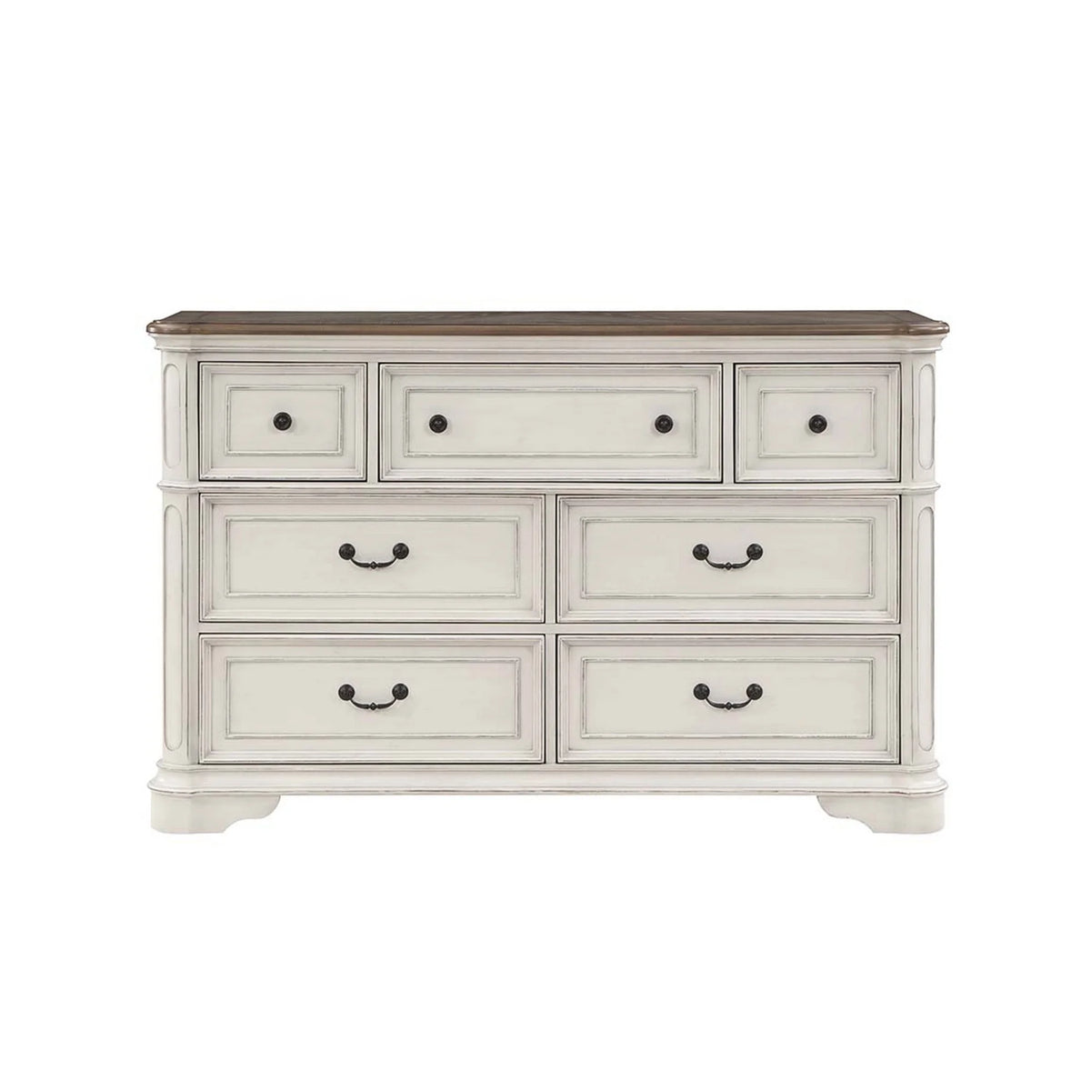 Antique White & Brown Wood Dresser with 7 Drawers M44106
