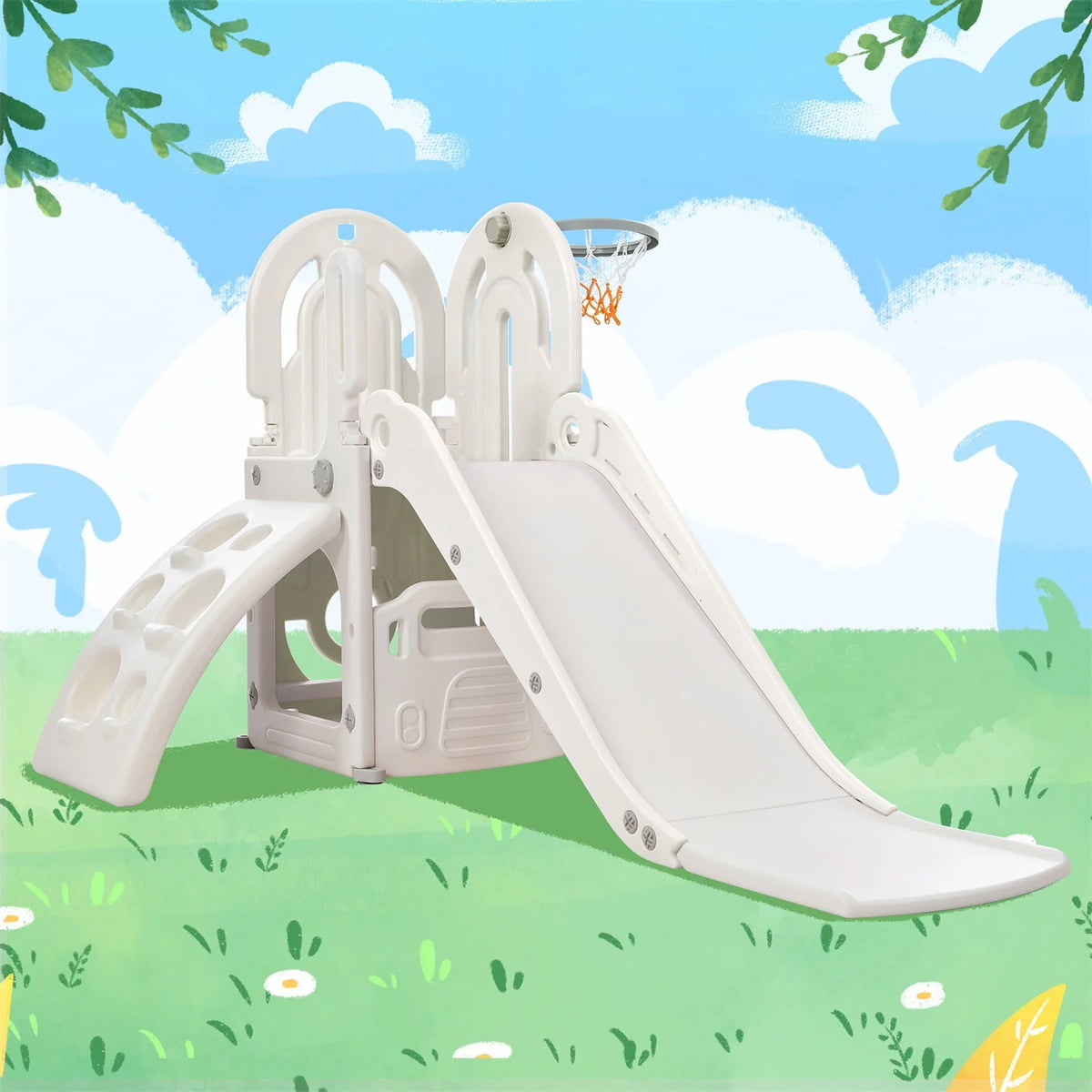 4 in 1 Toddler Climber and Slide Set with Basketball Hoop J412