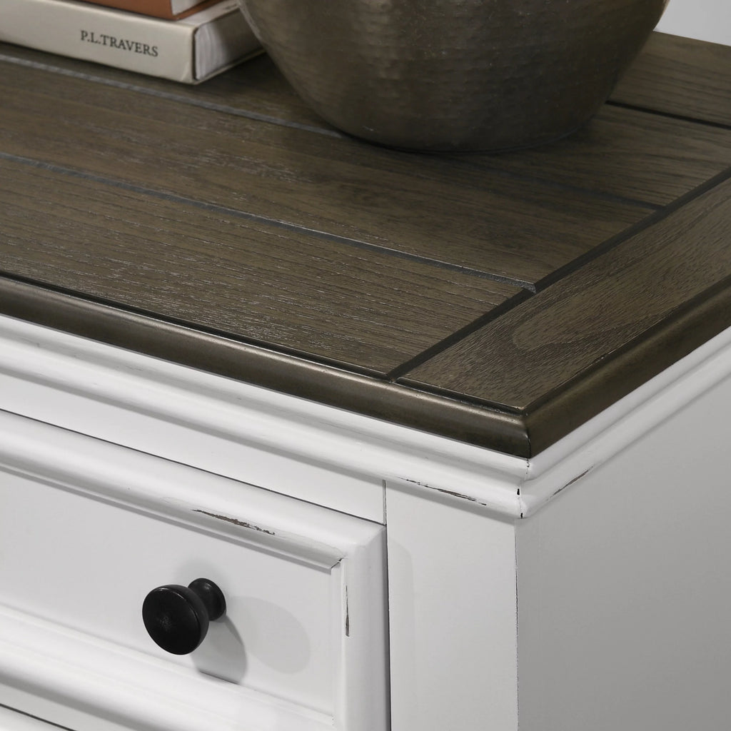 Weathered White and Gray 5-Drawer Wood Chest A532