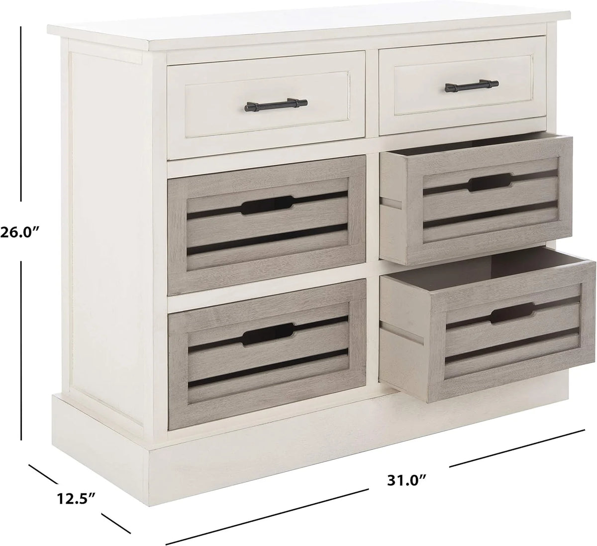 Distressed White And Greige 6 Drawer Storage Chest U428609