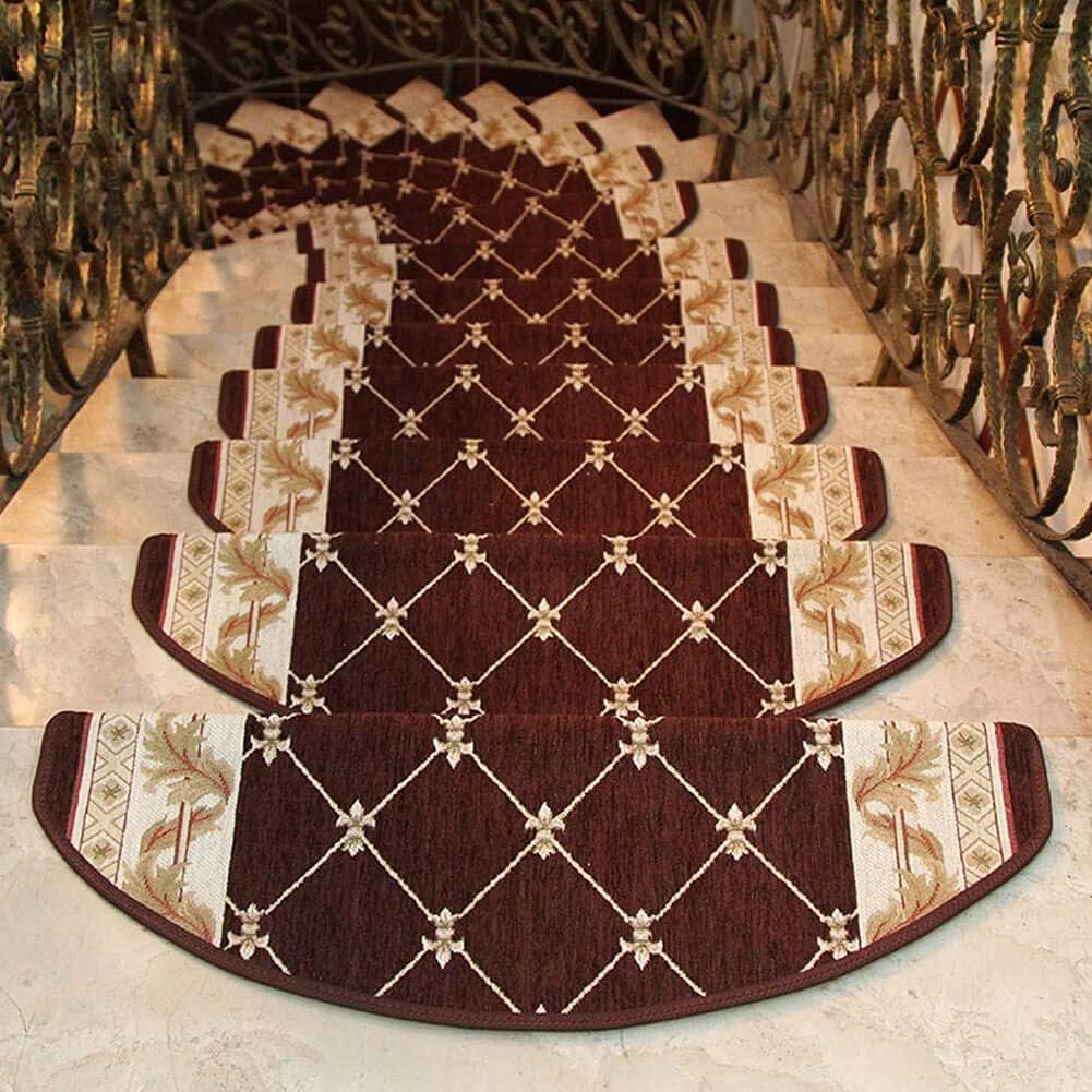 Washable Non-Slip Stair Treads Carpet with Rubber Backing 25.5x9.5 Inch 13 Piece Brown I8655