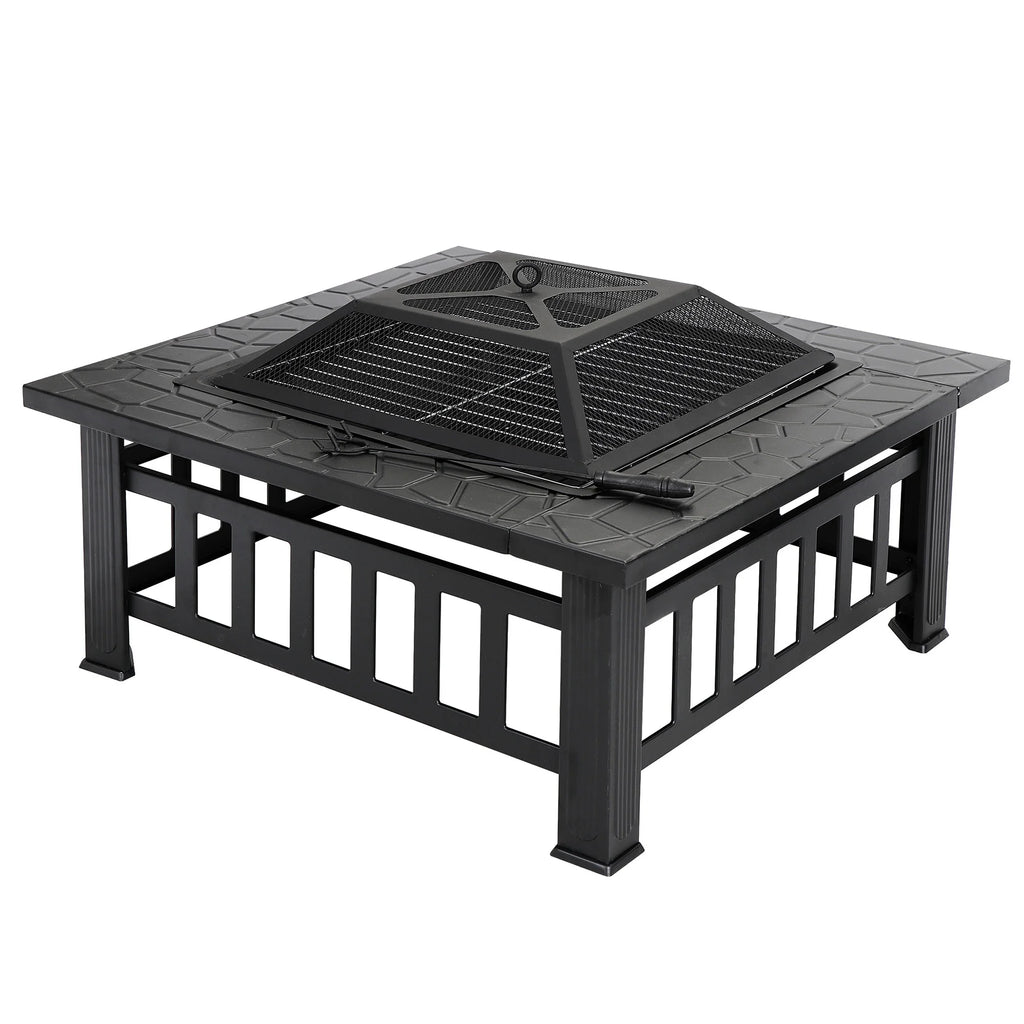 32 Square Wood Black Finish Steel Fire Pit C9693