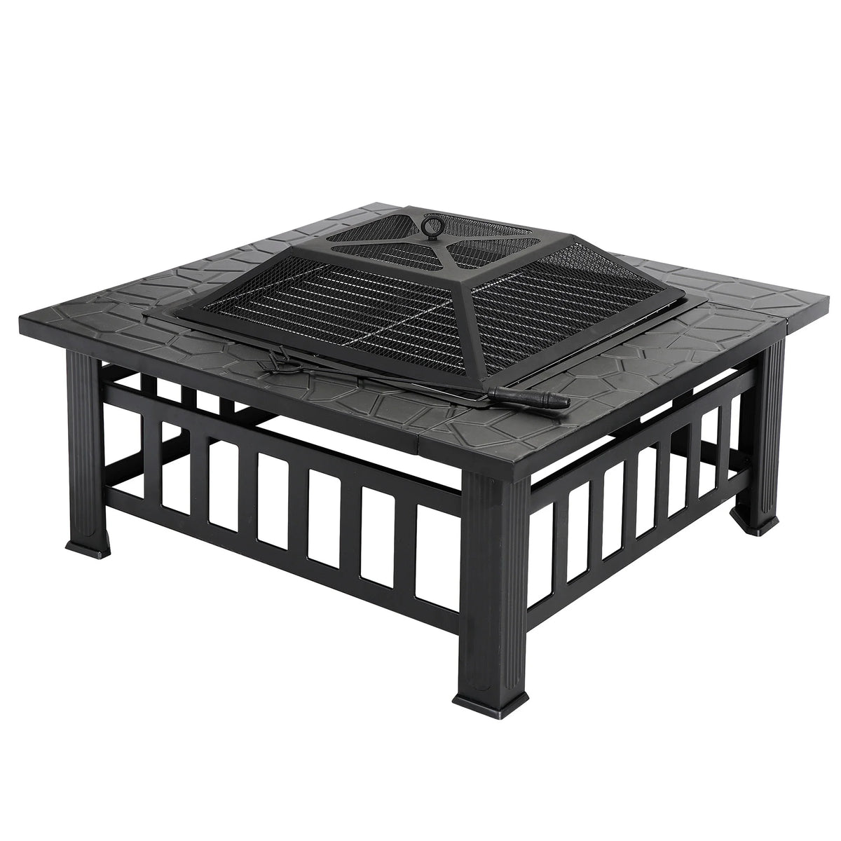 32 Square Wood Black Finish Steel Fire Pit C9693