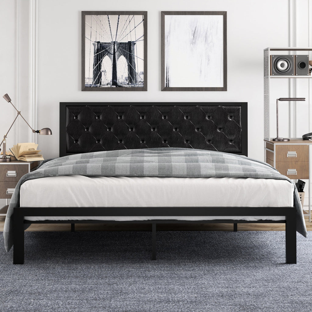 Twin Size Metal Bed Frame with Upholstered Headboard Q934157