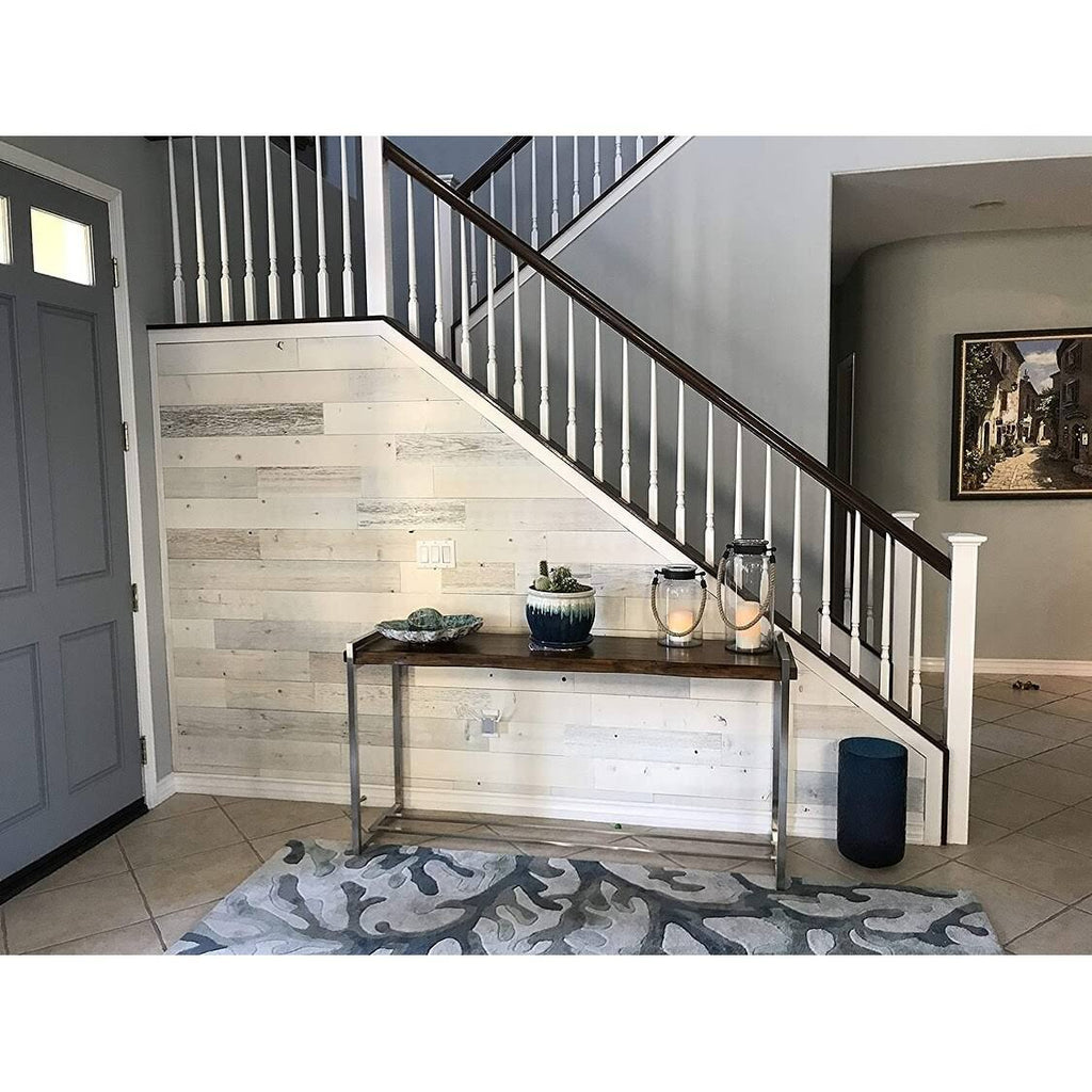Reclaimed Wooden Wall Planks Peel and Stick 10 Sq. ft Coastal White G954