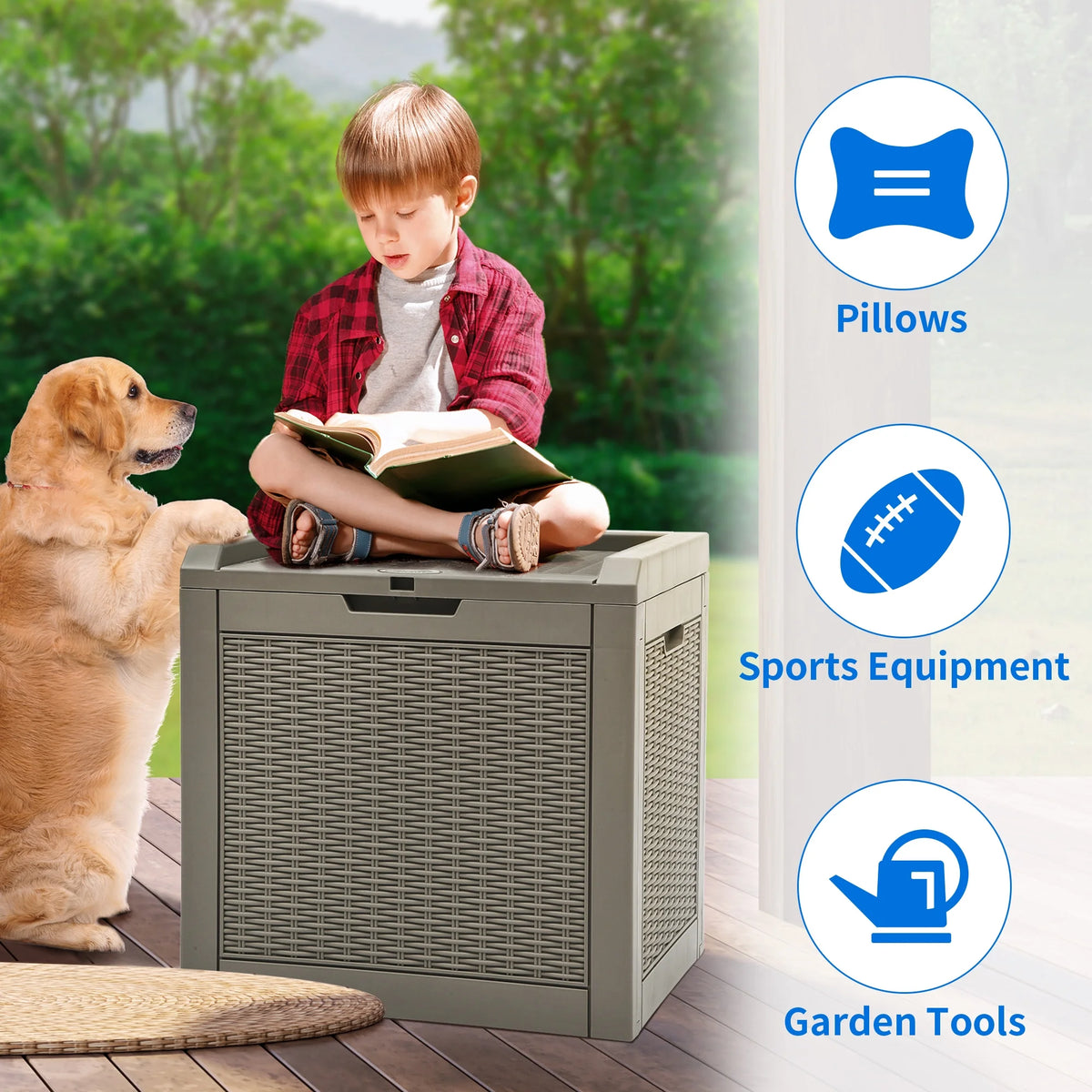 32 Gallon Waterproof Resin Rattan Deck Box E9811