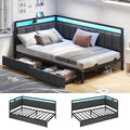 Gray Twin Size Corner Bed Frame with Storage Drawers P87646