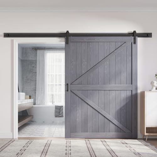 Gray Wood Barn Door Slab with Hardware Track Kit Z677