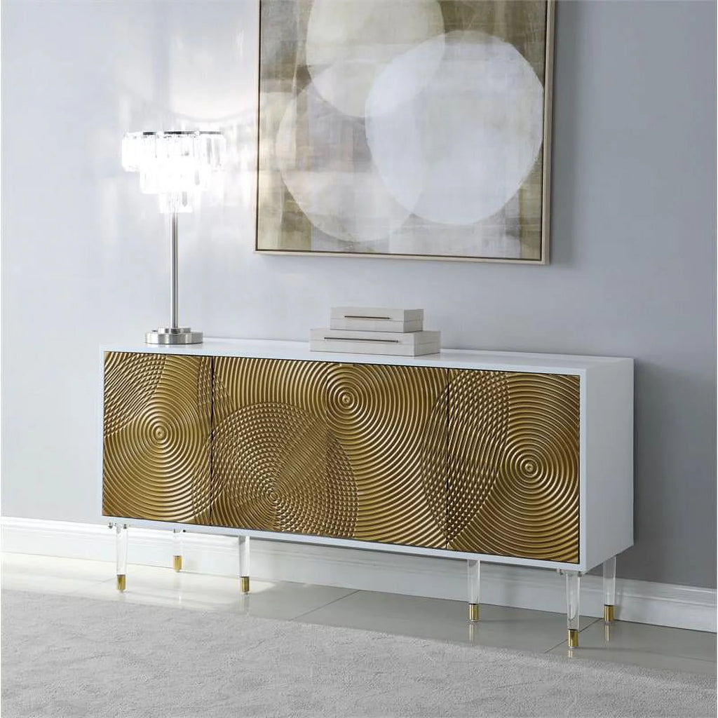 White Lacquer Gold Solid Wood Sideboard Buffet B423175