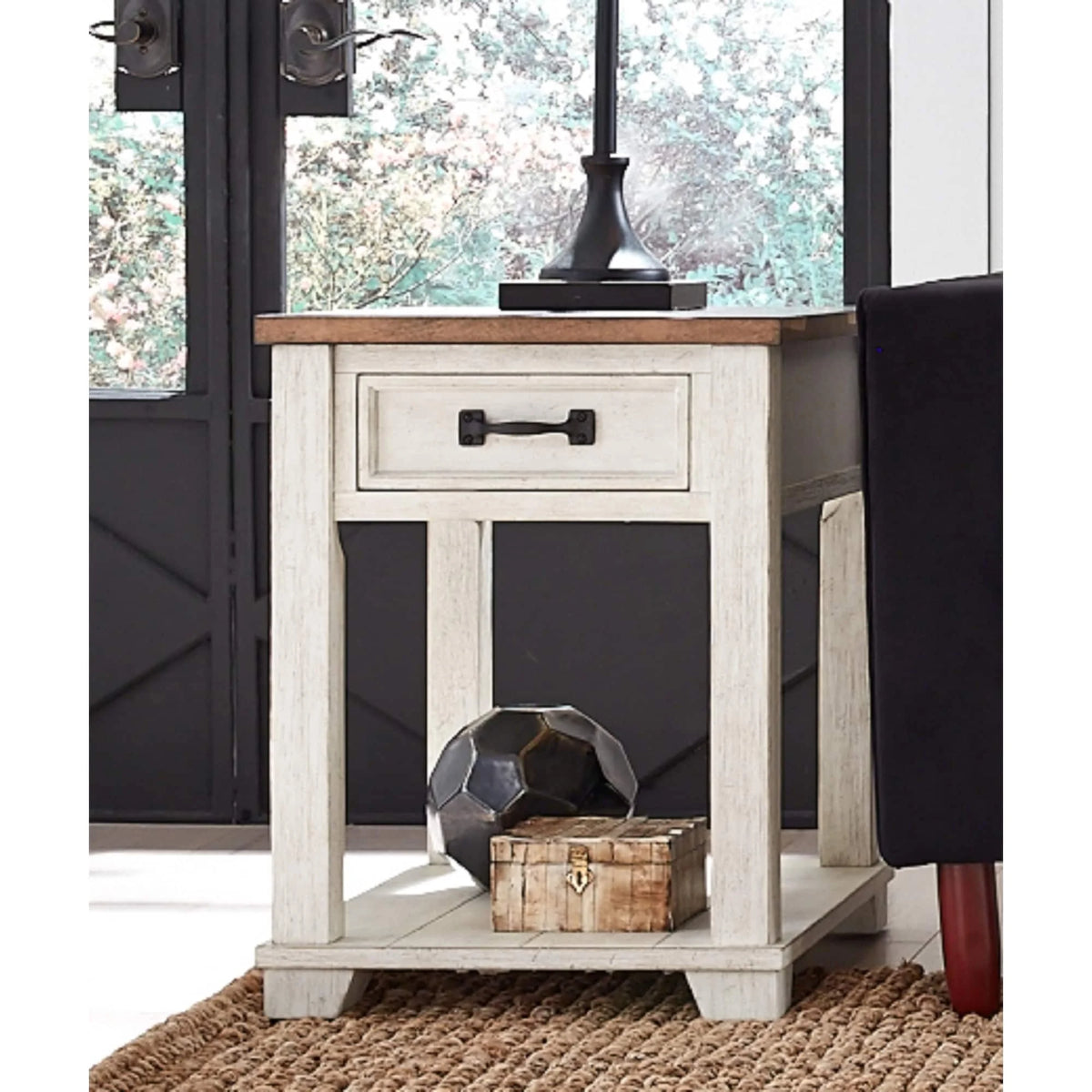Distressed Two-tone Wood End Table with Drawer T13717