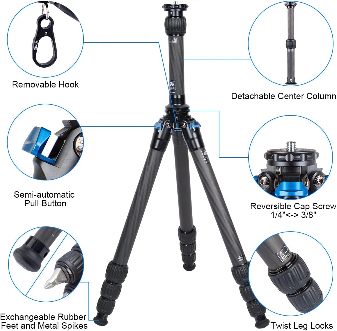 Carbon Fiber Mini Tripod with Center Column J168016