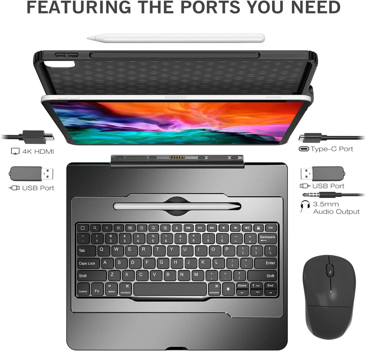 iPad Pro 12.9 Case with Keyboard, 7 Color Backlit, Black I317