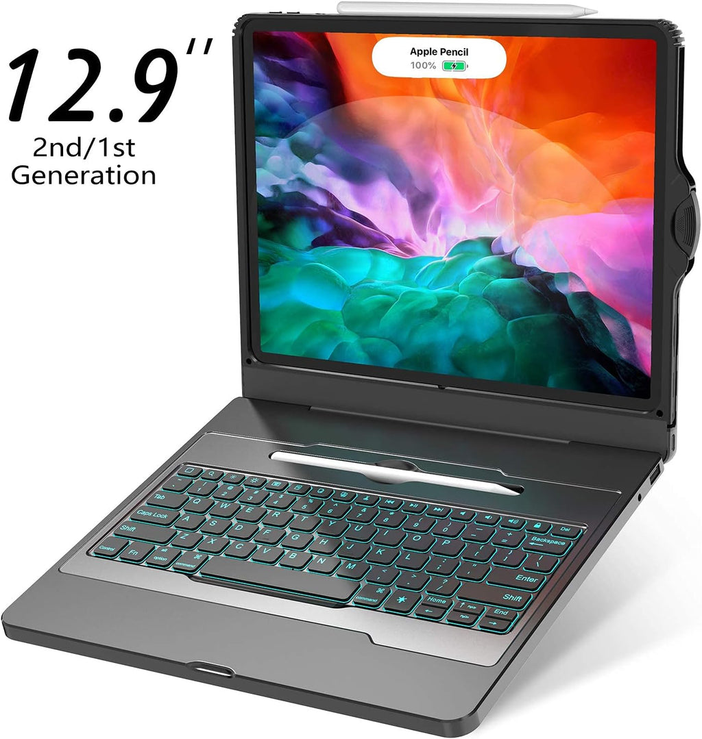 iPad Pro 12.9 Case with Keyboard, 7 Color Backlit, Black I317