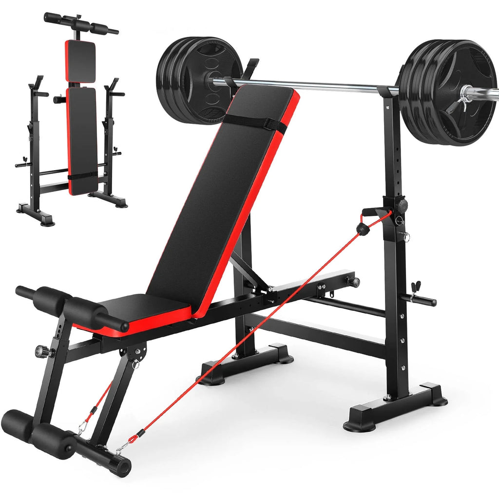 Adjustable Weight Bench Set with Barbell Rack E416316