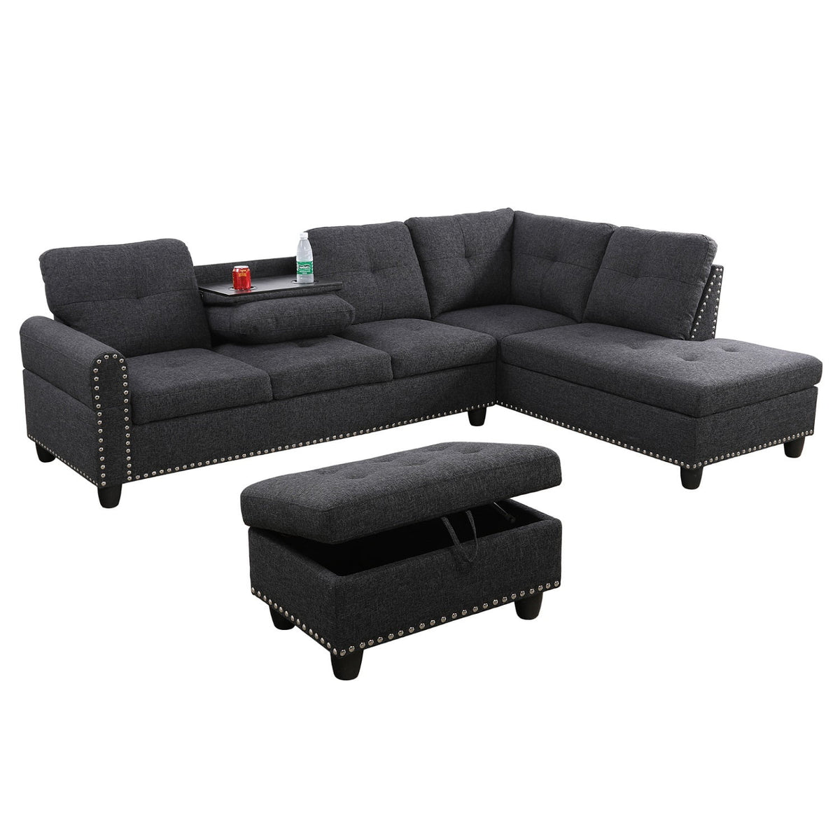 Black Grey Linen 2-Piece Sofa A812631