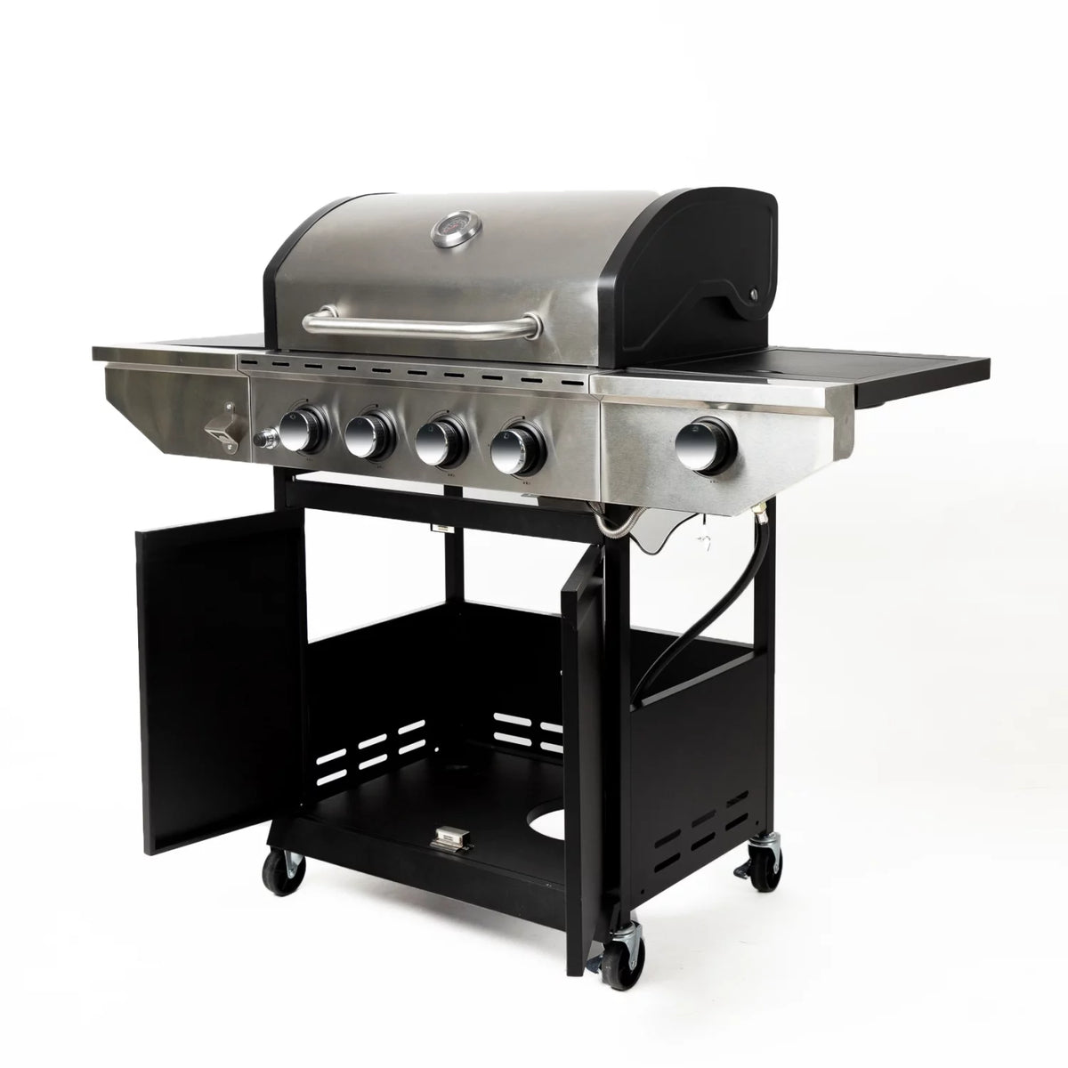 3-Burners Propane Gas Grill with Side Burner & Thermometer Stainless Steel T450105