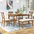 6-Piece Dining Table Set with 4 Upholstered Chairs and Bench E129