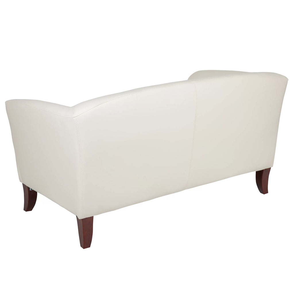 Ivory LeatherSoft Loveseat with Cherry Wood Feet D818922