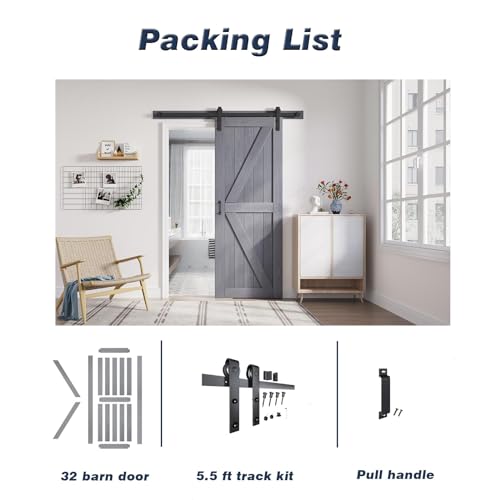 Gray Wood Barn Door Slab with Hardware Track Kit Z677