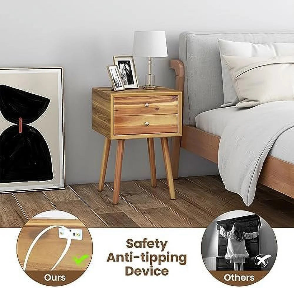 White 2 Drawer Wooden Nightstand R924